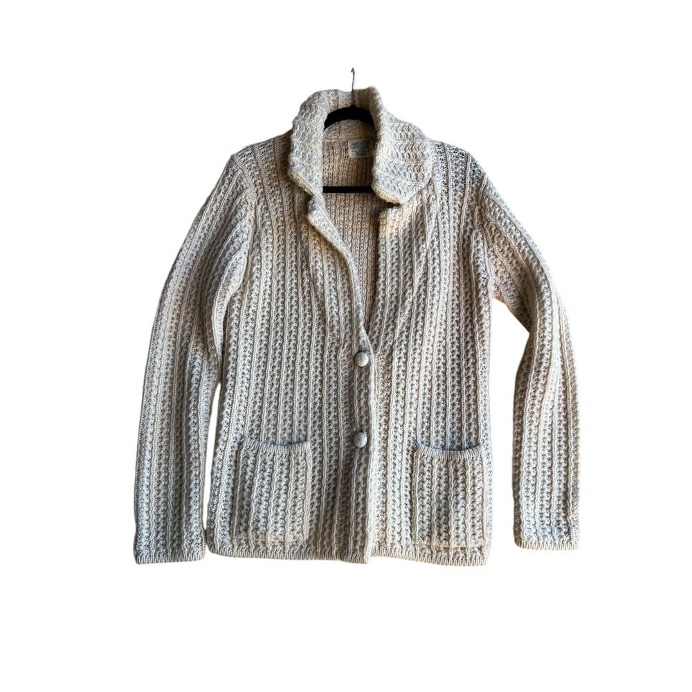 Sears Vintage Women's M Chunky Knit Fishermancore Cardigan With Pockets Ivory